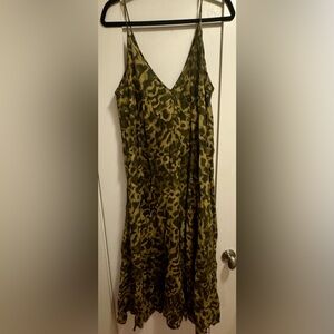Zara Olive Green Leopard-Print Maxi Slip Dress